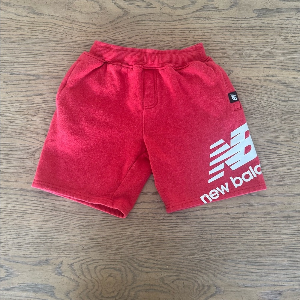 New Balance Youth Red Terry Fleece Shorts Small Logo Sweat Gym Shorts Y2K s